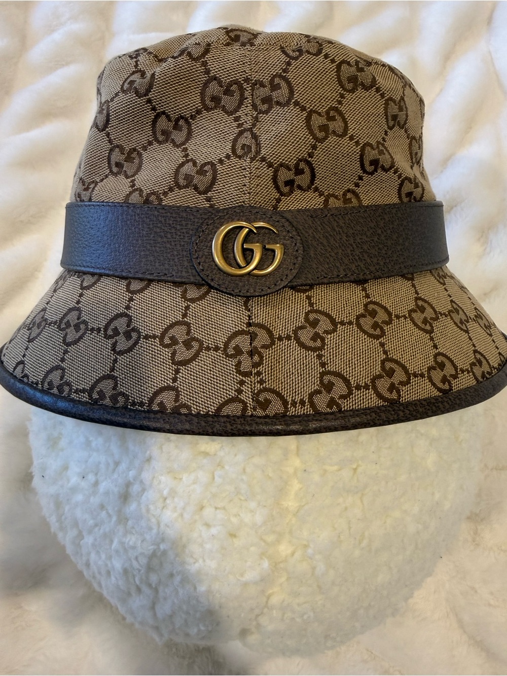 Gucci Brown GG Canvas Bucket Hat with Double G Logo